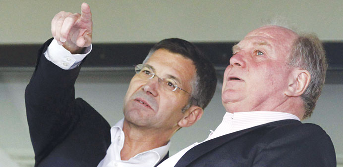 Bayern Munich new president Herbert Hainer (left) with his predecessor Uli Hoeness. (Reuters)