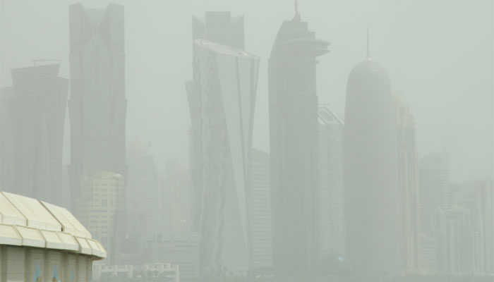  Severe dust in the air resulted in a massive fall in visibility across Doha Monday 