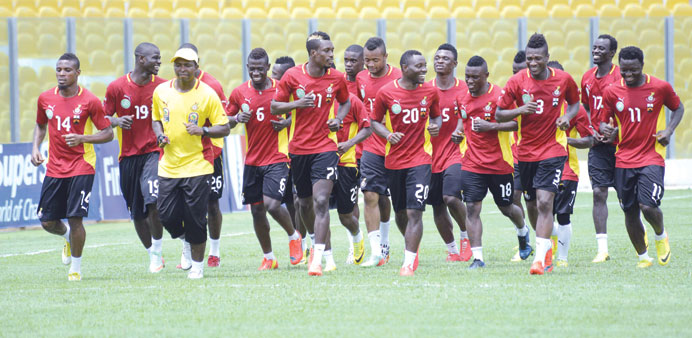 Ghanau2019s national team players run during a training session in preparation for the 2014 Brazil World Cup in Accra earlier this week. (Reuters)