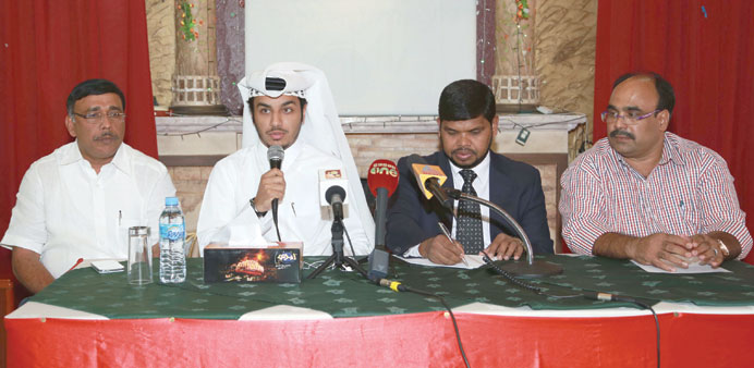Lt Shaheen Rashid al-Atheeq al-Dosari addressing the press conference in the presence of Abdul Nasser Natchi, Faisal al-Hudawi and Iqbal Chettuva.