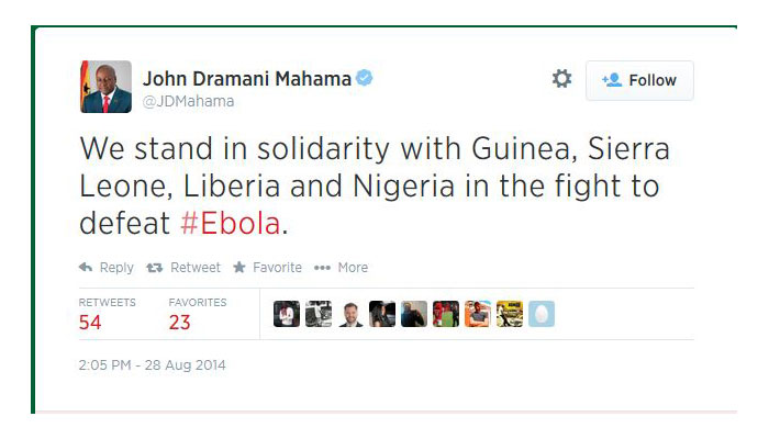 Ghana President John Dramani Mahama's tweet on Ebola