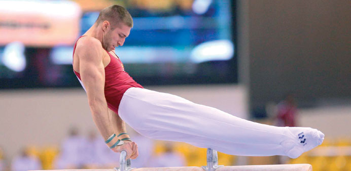 Hungaryu2019s Krisztian Berki in action on the pommel horse at the 6thFIG Artistic  Gymnastics World Challenge Cup yesterday. 