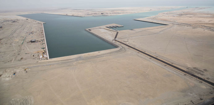 View of the port basin at Hamad Port.