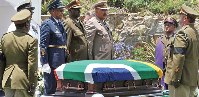 The coffin of Nelson Mandela at his burial site in Qunu.
