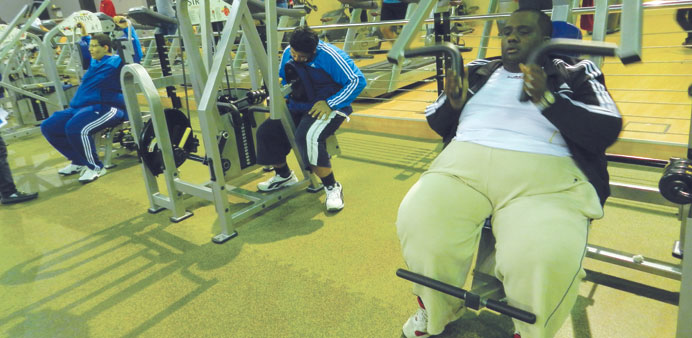 Challenging: Youngsters taking part in the competition work out in the gym.