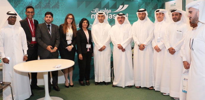 Mowasalat officials at their pavilion at the Transport Forum with MInister of Transport Jassem bin Saif al-Sulaiti and Company CEO Khalid Nasser al-Ha
