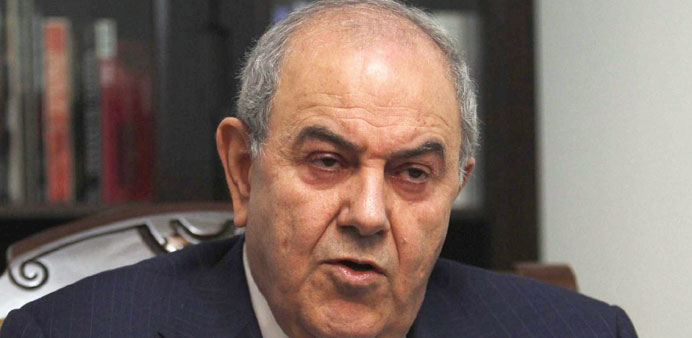 Allawi speaks during an interview in Baghdad yesterday.