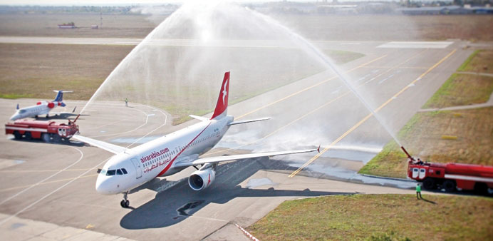 Air Arabia welcomed at another route launch with traditional water cannon salute by local fire service.