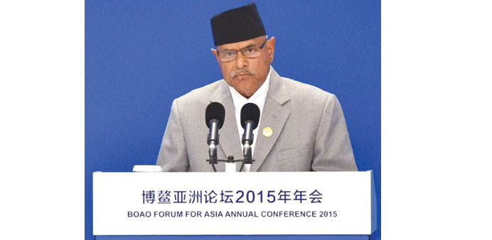 Nepalese President Ram Baran Yadav speaks during the opening ceremony of the 2015 annual conference of the Boao Forum for Asia (BFA) in Boao, south Ch