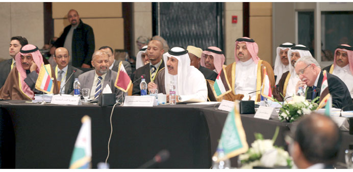 HE the Prime Minister and Foreign Minister Sheikh Hamad bin Jassim bin Jabor al-Thani attending the opening session of the Arab League ministerial cou