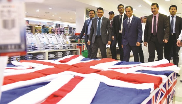 Ambassador Ajay Sharma and LuLu Group officials tour the LuLu Hypermarket in Al Gharrafa after the opening of the British food festival yesterday. PICTURE: Noushad Thekkayil