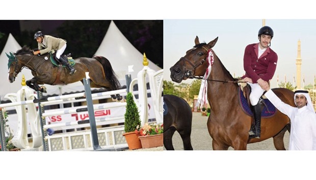 Khaled Abdulaziz al-Eid of Saudi Arabia clears a hurdle with his ride Valuta S during the second leg of the QNB Doha Tour at the Qatar Equestrian Federation yesterday. Right: Qataru2019s Salman Mohammed al-Emadi, riding Zorro Z, finished third in the CSI4* Two Phases, Art. 274.5.3, 145 CM event. PICTURES:  Garsi lotfi