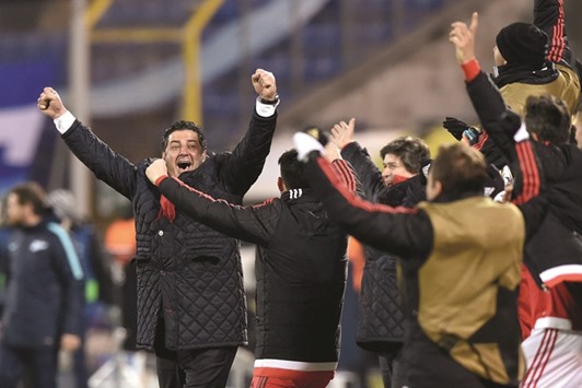 Benficau2019s coach Rui Vitoria celebrates his teamu2019s second goal during the Champions League match against FC Zenit.