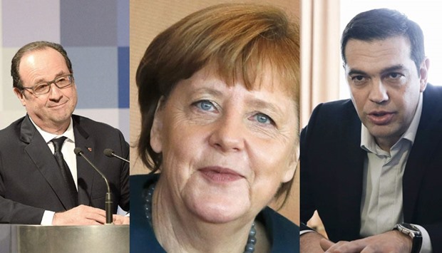 French President Francois Hollande, German Chancellor Angela Merkel and Greek Prime Minister Alexis Tsipras.