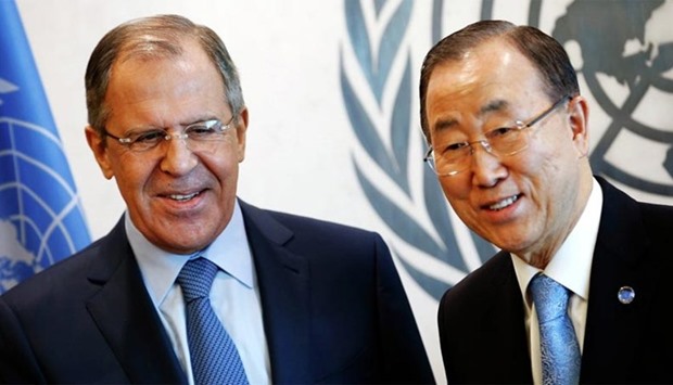 UN Secretary-General Ban Ki-moon and Russian Foreign Minister Sergei Lavrov in Geneva