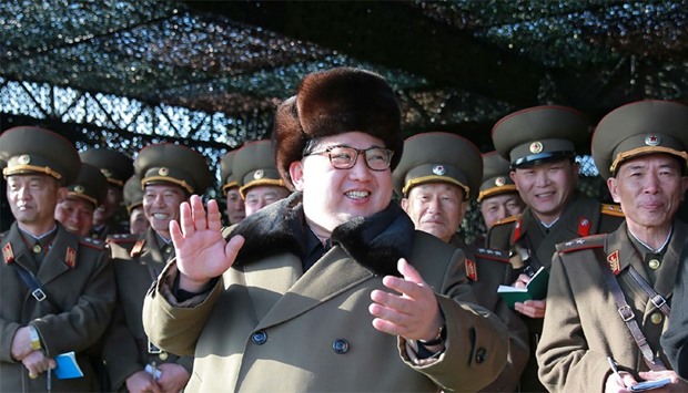 North Korean leader Kim Jong-Un (C) attending the KPA (Korean People's Army) show