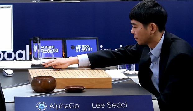 The world's top Go player Lee Sedol play against Google's artificial intelligence program AlphaGo