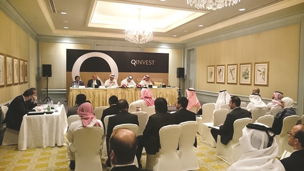 QInvest board of directors addresses the shareholders at the AGM. The bank demonstrated consistent performance throughout 2015 and recorded its highest revenue since its inception of QR393mn, up 32%, and net profit of QR154mn, up 76%.