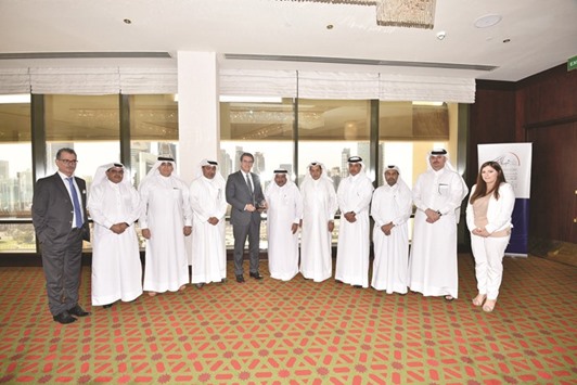 Azevedo with Sheikh Faisal and other QBA members at the lunch hosted in his honour yesterday.