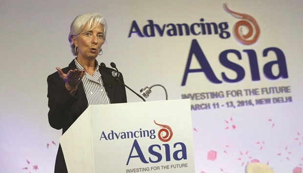 International Monetary Fund managing director Christine Lagarde speaks at the u2018Advancing Asia: Investing for the Futureu2019 conference in New Delhi yesterday. She said with the global economy facing challenges, it is key that Asian countries carry out structural reforms to boost competitiveness and jobs and ensure growth in future.