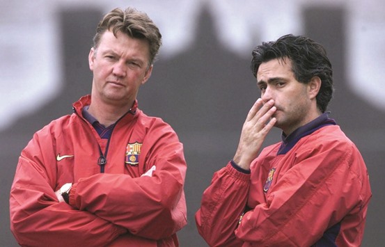 Louis van Gaal (left) and Jose Mourinho spent time together at Barcelona in 1997.