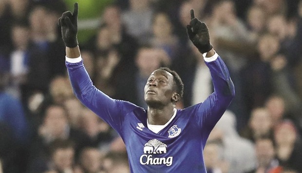 Evertonu2019s Romelu Lukaku celebrates scoring their second goal against Chelsea in their FA cup quarter-final yesterday.