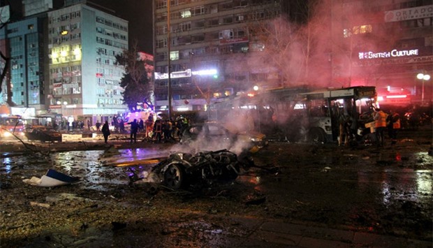 Emergency workers work at the explosion site in Ankara. Reuters
