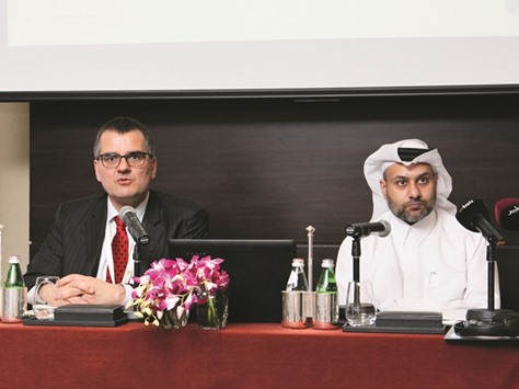 Schanz and al-Jaida unveil the Mena Insurance Barometer yesterday. Qataru2019s insurance sector is expected to be more u201cresilientu201d compared to the Middle East and North Africa, the study said.