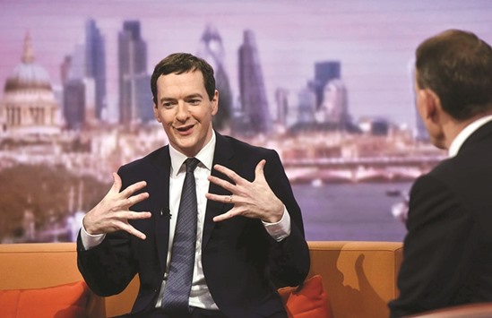 Chancellor of the Exchequer George Osborne speaks on the BBCu2019s Andrew Marr Show in London.