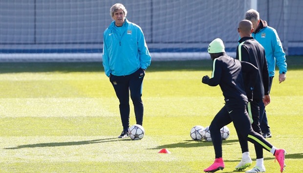 Manchester City manager Manuel Pellegrini during a training session at the City Football Academy.