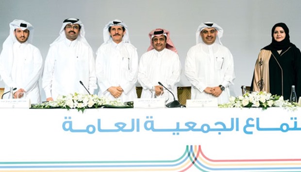 HE al-Sada and other Nakilat officials at the companyu2019s annual general meeting held at the Four Seasons Hotel yesterday.