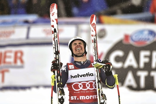 Italyu2019s Peter Fill reacts after winning the menu2019s downhill at the FIS Alpine Skiing World Cup finals yesterday. (AFP)