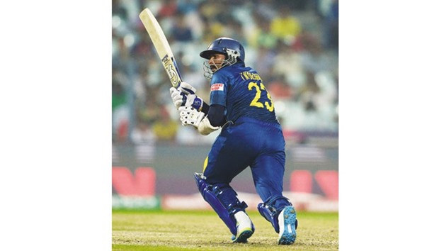 Sri lankan opener Tillakaratne Dilshan plays the ball on the on side yesterday.