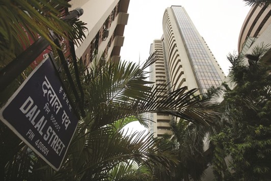 The Bombay Stock Exchange building is seen in Mumbai. The Sensex closed up 1.1% to 24,952.74 points yesterday, its highest close since January 6.