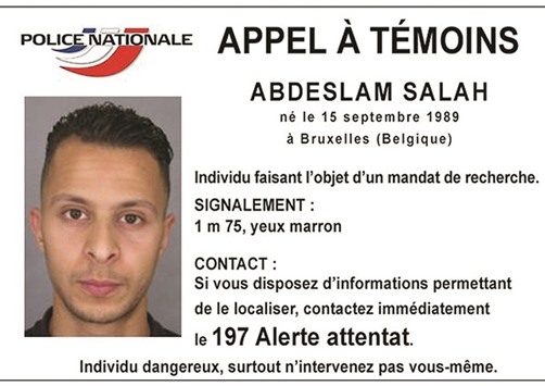 A handout picture shows Belgian-born Abdeslam Salah on notice released by the French police on on November 15, 2015.