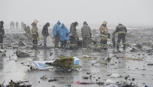Crash site of Flydubai Boeing 737-800 passenger jet at Rostov-on-Don airport on  March 19, 2016
