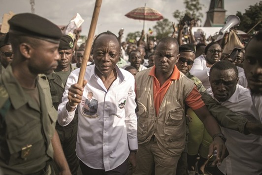 Congolese presidential candidate Jean-Marie Michel Mokoko arrives at his closing rally in Brazzaville late on Friday.