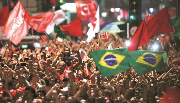 People demonstrate in support of Brazilu2019s President Dilma Rousseffu2019s appointment of Luiz Inacio Lula da Silva as her chief of staff in Sao Paulo on Friday night.