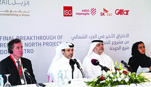 Qatar Rail MD Abdulla Abdulazeez al-Subaie (second left), CEO Saad al-Muhannadi and project director for the ISG joint venture Barry Crouchman 