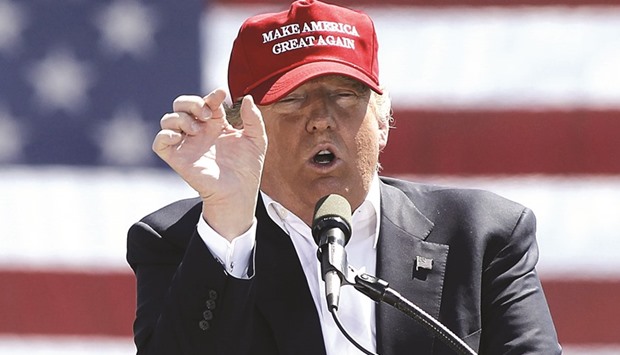 Republican presidential candidate Donald Trump speaks  during a campaign rally  in Fountain Hills, Arizona.
