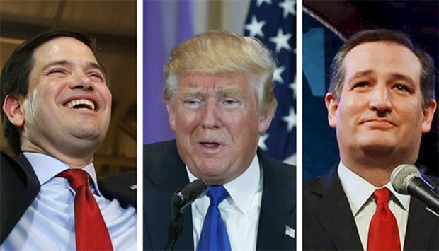 Republican US presidential candidates Marco Rubio (L)  Donald Trump (C) and Ted Cruz