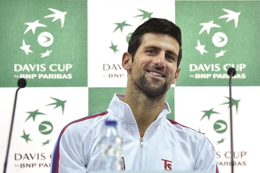 Serbiau2019s Novak Djokovic speaks at a press conference ahead of the Davis Cup World Group first round match against Kazakhstan in Belgrade yesterday. (AFP)