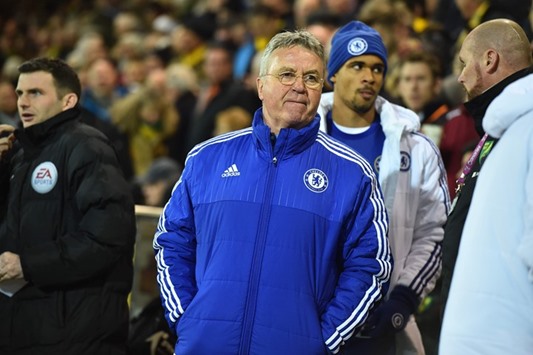 Chelseau2019s Dutch interim manager Guus Hiddink arrives for the EPL match between Norwich City and Chelsea.