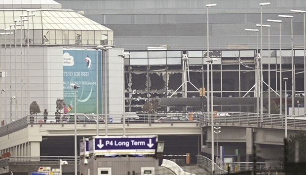 The damaged  facade of Zaventem Airport in Brussels after yesterdayu2019s explosions.