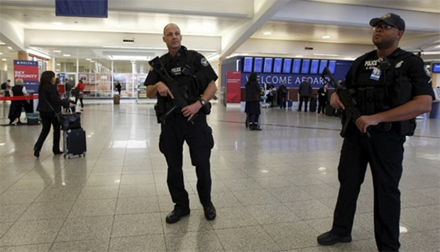 Atlanta police officers patrol at the check-in area