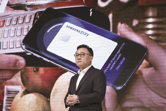 Koh Dong-jin, president of Samsung Electronicsu2019 mobile communications business, speaks during the launching ceremony for Galaxy S7 and S7 Edge new smartphones in Seoul. The South Korean consumer-electronics giant is spending more to develop its own services because the global market for gadgets is saturated and canu2019t be counted on for significant revenue growth, an official said yesterday.