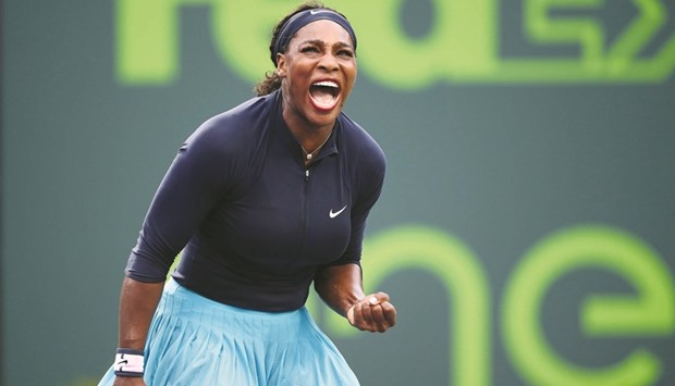 Serena Williams of the United States celebrates a point against Christina McHale of the United States.