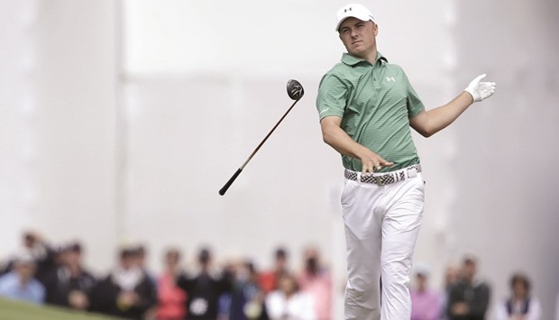 Jordan Spieth of the United States loses his club after his second shot on the 16th hole at the Austin Country Club.