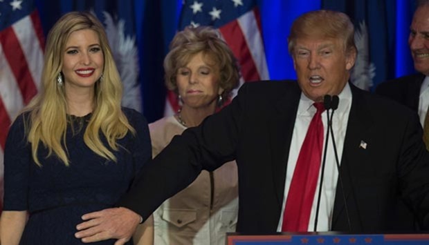 Donald Trump patting his expecting daughter Ivanka Trump in Spartanburg, South Carolina in this file photo taken on February 20. Ivanka gave birth to a baby boy on Easter Sunday.