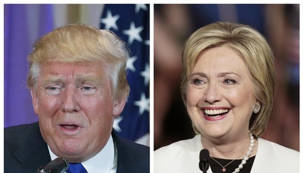 A combination photo shows Republican presidential candidate Donald Trump in Palm Beach, Florida and Democratic presidential candidate Hillary Clinton in Miami, Florida at their respective Super Tuesday primaries campaign events on Tuesday.